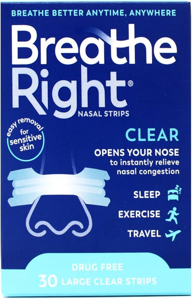 Breathe Right Nasal Strips | Extra Strength | Clear | For Sensitive Skin I DrugFree Snoring Solution & Nasal Congestion Relief Caused by Colds & Allergies | 44 Count