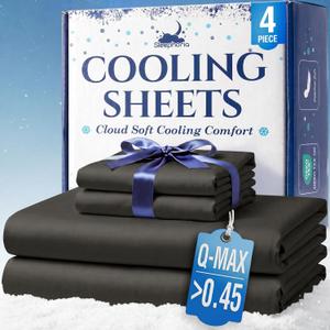 Cooling Sheets - BreezeWeave 4 PC Queen Size Cooling Bed Sheets for Hot Sleepers & Deep, Cool Rest - Cloud Soft, Silky Smooth, 16 in Deep Pocket, Ultra Durable (Graphite)