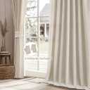 96 Inch Living Room Curtains Natural Taupe Linen Pleated Drapes Back Tab Ceiling Track 8ft Light Filtering Privacy Rustic Cabin Farmhouse Sheer Window Curtain Decor Design for Bedroom 2 Panels Set