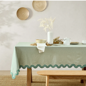 Monday Moose Table Decor Rectagle Table Cloth  (SCALLOPED SAGE) 60x102 in