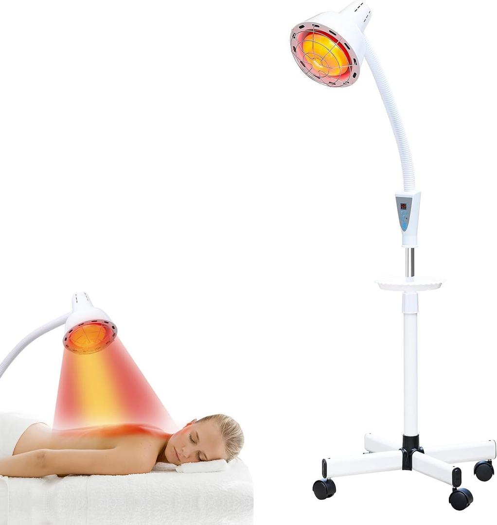 LHCYLDQ Infrared Light,275W Red Near Infrared Heat Lamp for Relieve Joint Pain and Muscle Aches,Adjustable Red Light Standing Lamp Set(White) 