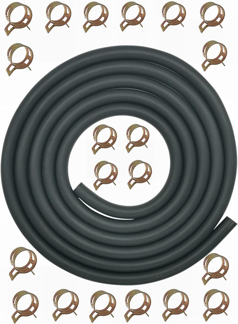YAMAKATO 10 Feet 5/16 Inch ID Fuel Line Hose Rubber w/ 20 Clamp