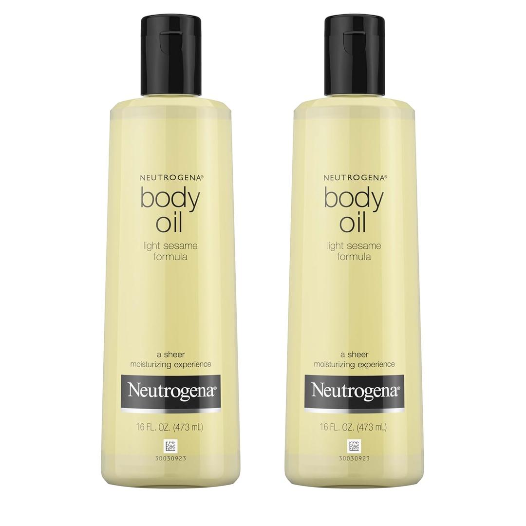 Neutrogena Body Oil Light Sesame Formula, Twin Pack of 16 fl oz, Radiant Glow Moisturizer for Dry Skin, Bath & Shower Oil For Smooth and Hydrated Skin