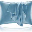 BEDELITE Satin Pillowcase with Zipper 2 Pack, Airy Blue Pillow Cases Standard Size, Super Soft and Cooling Similar to Silk Pillow Cases, Gift for Women Men(20x26 Inches)