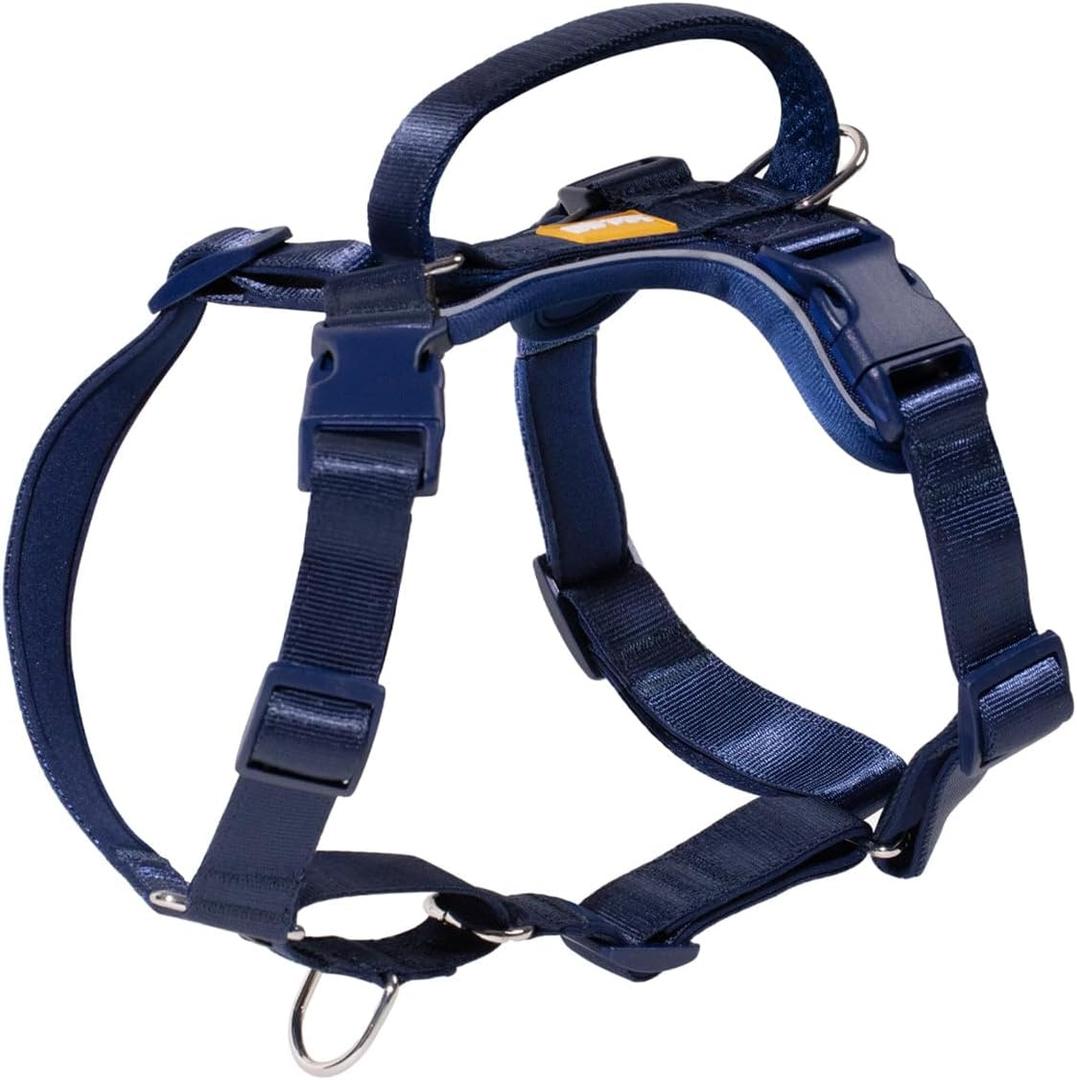 DF Freedom No Pull Martingale Dog Harness, Gentle Control for No Choking, Front Clip Harness with Reflective, Adjustable & Padded Handle for Easy Walking & Training, Navy Blue, 1", Chest 30.4"-45.2"