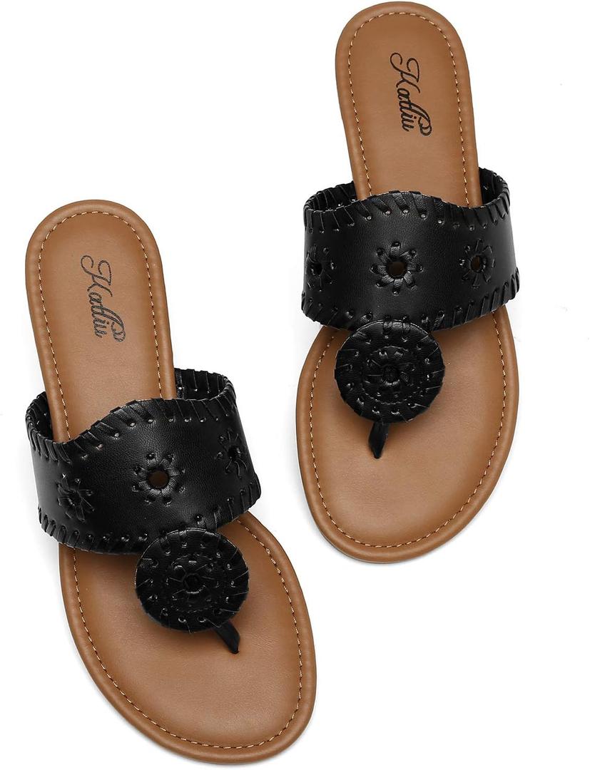 katliu Women's Flat Sandals Flip Flop Sandals Dressy Thong Sandals (Black) - Size 8.5