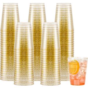 supernal 200pcs Gold Glitter Plastic Cups,10oz Disposable Plastic Cups,Disposable Glasses Tumblers,Drinking Tumblers for Party,Wedding,Birthday (EXP 08/01/26)