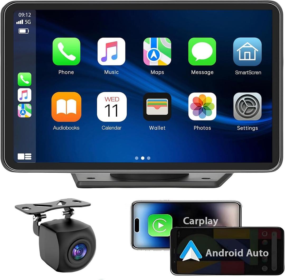 Carplay Wireless Portable Touchscreen Car Stereo Bluetooth Voice Control 7" for Apple Car Play & Android Auto Car Audio HD Screen with 1080p Backup Camera GPS Navigation/Mirror Link Fits All Cars