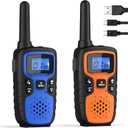 Wishouse Walkie Talkies for Adults Long Range - 2 Way Radios Rechargeable,Hiking Accessories Camping Gear Gift for Kids with Lamp,SOS Siren,NOAA Weather Alert,VOX,Easy to Use, Blue, Orange, 2 Pack
