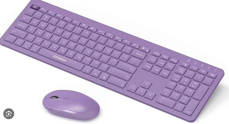 seenda Rechargeable Wireless Keyboard Mouse Combo Full Size Cordless Keyboard & Mouse Sets with Build-in Lithium Battery Ultra Thin Quiet Keyboard Mice (Purple)
