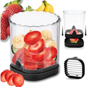 Hendiy Strawberry Slicer with Stainless Blades | Egg & Fruit Slicer Cup for Banana, Cucumber, Mushroom | ABS Detachable Kitchen Gadget - Precision Berry Cutter Tool (Black, 1-Pack)