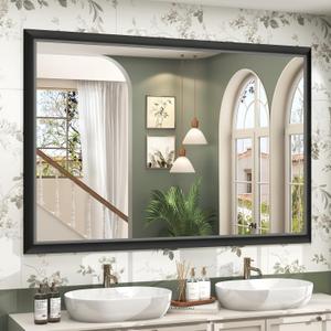 SMIROR Matte Black Bathroom Mirror for Over Sink 60x 40 inch, Metal Thick Frame Rectangle Vanity Mirror for Wall, Anti-Rust, Horizontally or Vertically Mounted