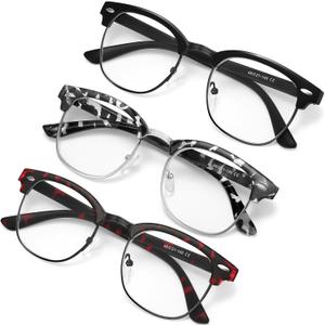 racico Blue Light Glasses for Men & Women - Mixed Material + Metal Frames with UV Protection Coating (A5 Bright Black/Gray Leopard/Red Leopard)