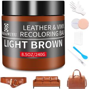 Leather Recoloring Balm,8.5oz Leather Color Restorer,Light Brown Leather Repair kit for Furniture and Car Interior,Leather Couch Scratch Repair,Leather Dye Paint for Faded,Cracked and Damaged Leather