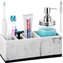VITVITI Toothbrush Holder for Bathroom, Bathroom Organizer Countertop, Rectangle 6 Compartment Bathroom Accessories Storage for Toothpaste/ Vanity Counter/ Sink, White Resin of Marble Color