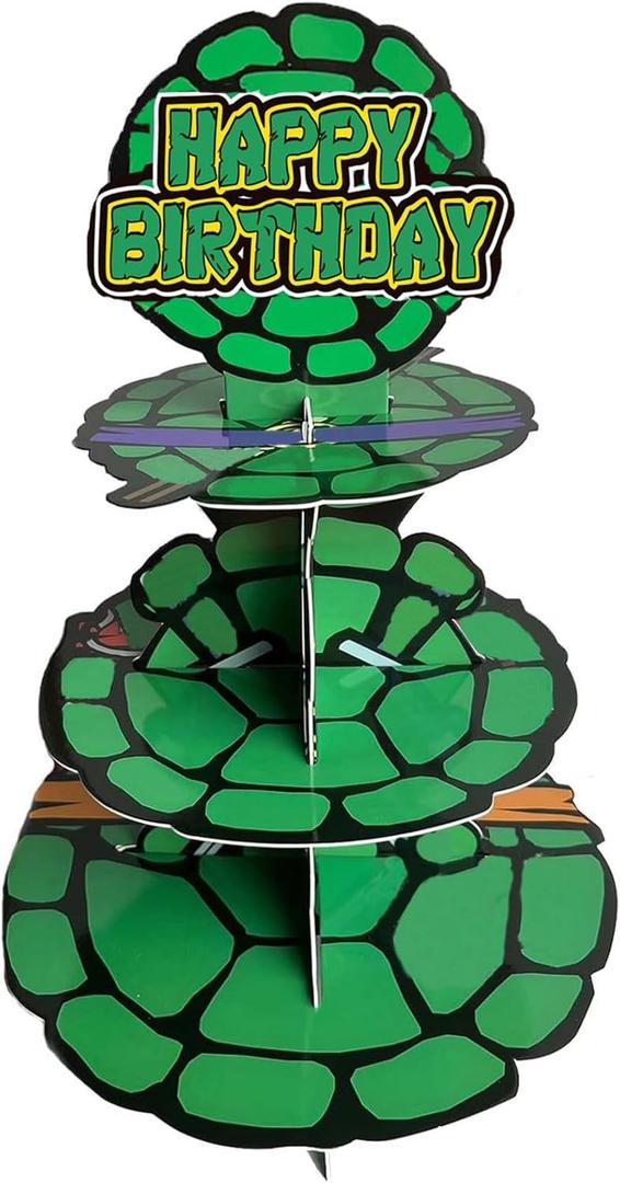 Turtle Cupcake Stand for Table Decorations Green 3-Tier Cupcake Stand for 24 Cupcakes Cartoon Kids Birthday Party Decorations Turtle Theme Party Supplies