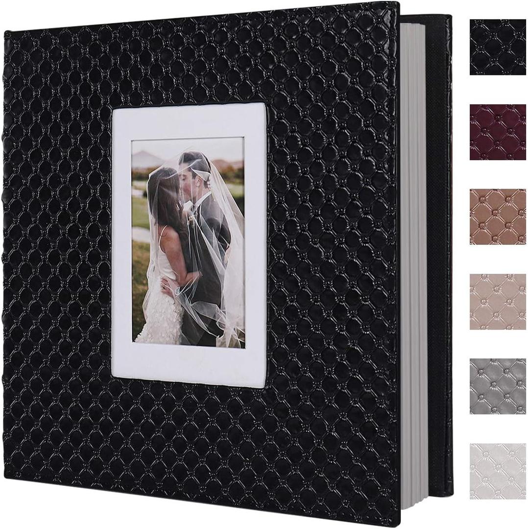 RECUTMS Scrapbook Photo Album 11x11 Black Button Grain Leather Cover DIY 4x6 5x7 8x10 Photos of Any Size