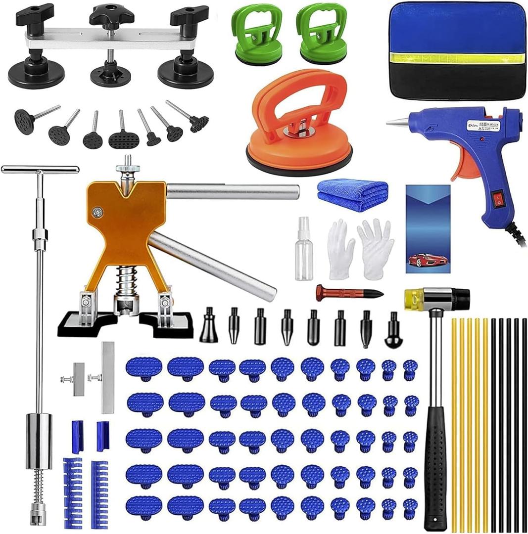 97pcs Dent Puller Kit, Paintless Dent Removal Kit for Dent Removal, Car Dent Puller with Golden Lifter, Bridge Puller, Slide Hammer T-Bar, Dent Remover Tool for Car Refrigerator Door Ding Repair