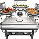 SIFER Chafing Dishes for Buffet 9Qt 4 Pack with Multi-Size Food Pans-Screwless Installation Chafing Dish Buffet Set,Foldable Handles Stacking Design,Stainless Steel for Events,Black