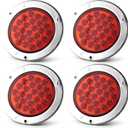 LIGBT 4Pcs 4 Inch Round Red LED Stop Turn Tail Lights 24 LED 4" Trailer Tail Brake Backup Reverse Lights with Stainless Steel Chrome Bezels for Truck Trailer RV Boat