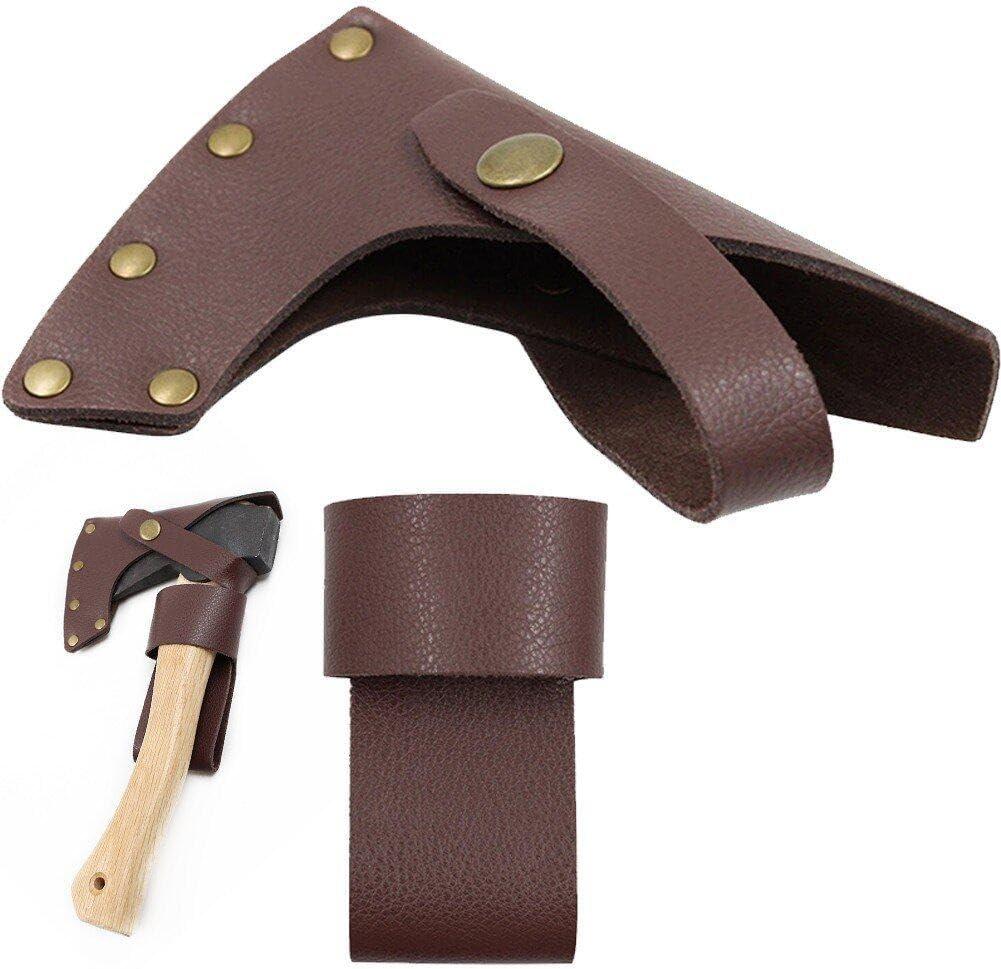 Genuine Leather Axe Head Cover - Hatchet Sheath for Outdoor Camping Blade Protection - Portable Small Hatchets Sheath with Belt Loop Axe Protector, Brown -2 Piece