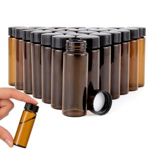 28Pcs 30ml(1oz) Amber Glass Vials with Lids Lab Sample Vials Empty Refillable Portable Glass Bottles with Screw Caps for Essential Oils Liquid Samples DIY Craft Travel Use