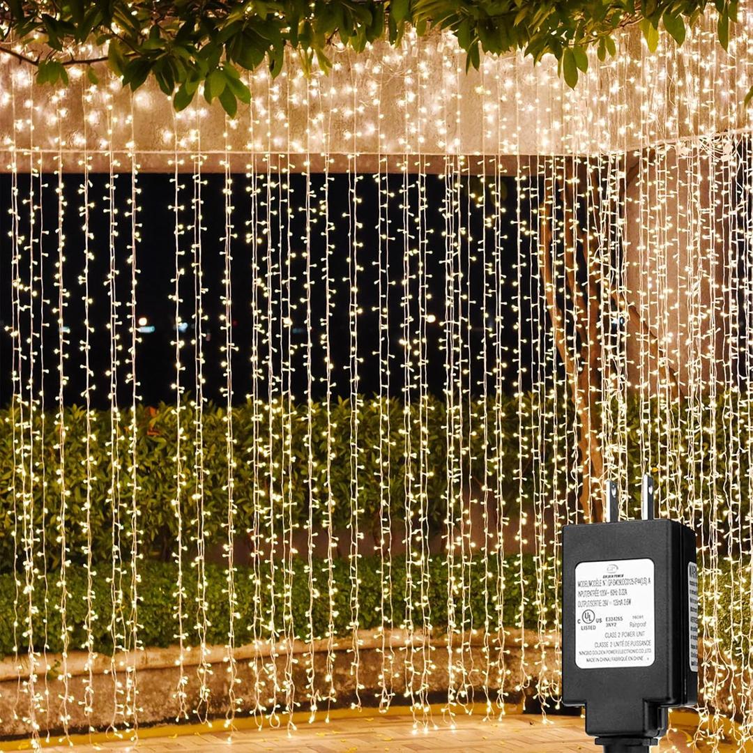 Solhice LED Curtain Lights Outdoor 40ft x10ft, 800 LED Plug in Hanging String Lights Indoor, Christmas Twinkle Lights Backdrop for Outside Backyard Patio Wedding Dcor, Warm White (Not Connectable)