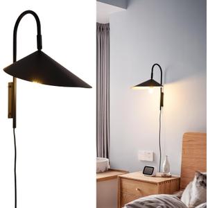 SUNLLOK Modern Plug in Wall Sconces with Switch - Industrial Hanging Wall Light Fixture - Indoor Metal Reading Wall Mounted Lamp Decoration for Living Room, Kids Bedroom, Restaurant (Black)