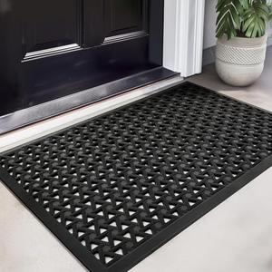 GRANNY SAYS Front Door Mat Indoor Entrance, Entryway Rugs Non Slip Washable, Waterproof Welcome Rubber Door Mat for Outside Entrance, Low Profile Outdoor Mats for Front Door, Black 17" x 29.5"