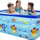 Inflatable Kiddie Swimming Pool for Kids, 70"x45"x20", Thickened Durable Above Ground Blow Up Family Pool with Bottom Bubble Layer for Outdoor Garden Backyard Summer Water Party