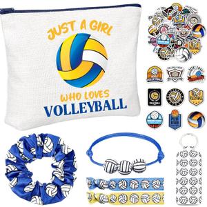 56 Pcs Volleyball Stuff Inspirational Gifts for Players Teams Cosmetic Bag Women Hair Ties Sport Lovers Gifts for Birthday Sport Party Favors (Blue)