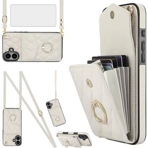 Phone Case for Samsung Galaxy S25 Edge 5G Wallet Cover with Tempered Glass Screen Protector and Wrist Strap Ring RFID Blocking Card Holder Cell S25Edge 25S S 25 25Edge 6.66 2025 Women Girls Off White