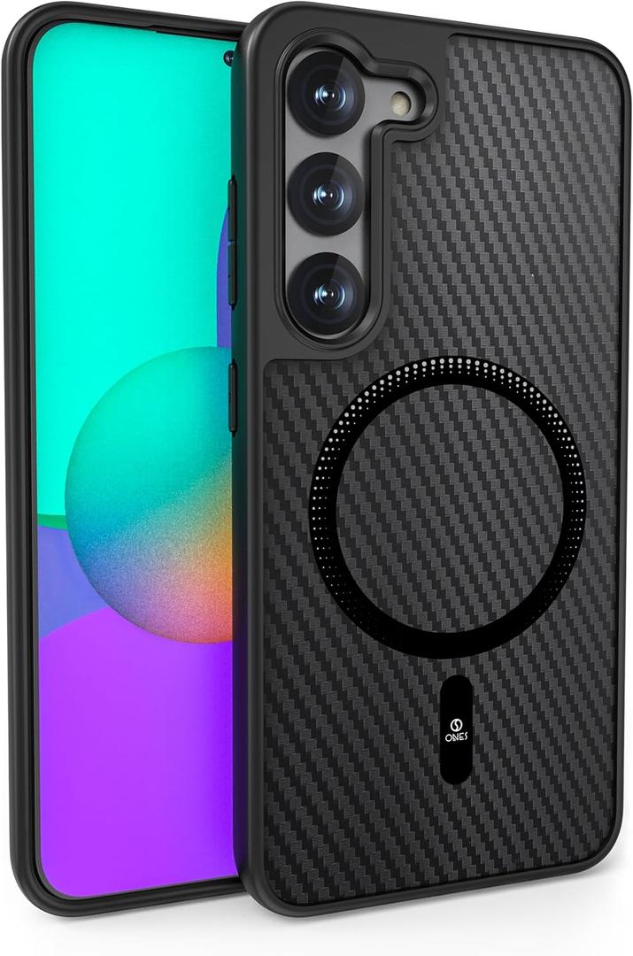 ONES Magnetic for Galaxy S23 Case, [Compatible with MagSafe][Military-Grade Drop Protection] Carbon Fiber Pattern, Shockproof Protective Phone Slim Hard Back Cover for Galaxy S23 Case, Black