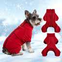 Mihachi Dog Snow Suit Dog Coat Soft Fleece Pullover Pajamas, Pet Windproof Warm Cold Weather Jacket with Zipper, Reflective Jumpsuit Apparel Outfit Clothes for Small Dog, Red S