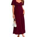BTFBM Women Casual Summer Short Sleeve Midi Dresses Bohemian Floral Dress Formal Wedding Guest Long Dresses(Wine Red,Medium)
