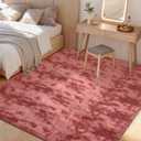 Litanika 9x12 Fluffy Shag Faux Fur Area Rug for Living Room Bedroom, Tie-Dyed Dark Red High Pile Soft Plush Shaggy Furry Bedside Playroom Dorm Carpet, Non-Slip, Non-Shedding Modern Indoor Floor Rug