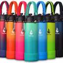 Farsea Insulated Water Bottle With Paracord Handle, Protective Silicone Boot and 2 Lids (Straw Lid & Spout Lid), Stainless Steel Water Bottle Wide Mouth, Double Wall Sweat-Proof BPA-Free, 24 oz (Mint/Green)