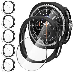 Suoman 5+5 Pack for Samsung Galaxy Watch 8 Classic 46mm Case, High Definition Tempered Glass Screen Protector, Hard PC Hollow Out Bumper Protective Cover