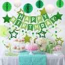 meowtastic Birthday Decorations, Happy Birthday Banner with Honeycomb Balls, Stars Hanging Swirls Streamers, Circle Dots Garland, Happy Birthday Party Decorations for Women Men Boys Girls (Green)