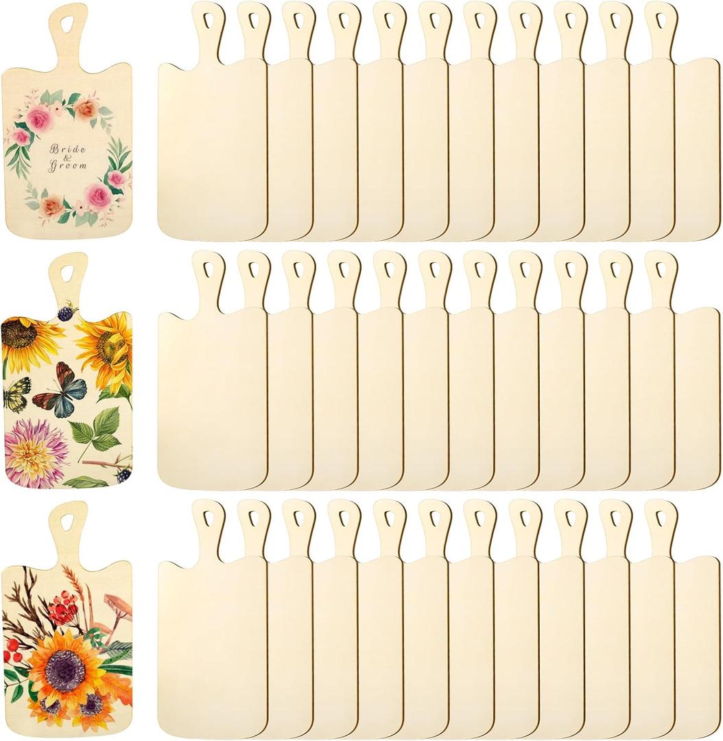 Lawei 36 Pcs Mini Wood Cutting Boards for Crafts, Rectangle Unfinished Wooden Craft Paddle Boards with Handles, Small Charcuterie Cheese Board Tray for DIY Christmas Home Kitchen Decor, 9.4 X 5.1 in