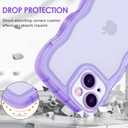Anuck for iPhone 14 Case Wavy Edge Clear Back Design, Anti-Slip Grip Cute Wave Curly Frame Shape Shockproof Soft TPU & Hard Bumper Protective Phone Case Cover for Women Girls, Clear Purple