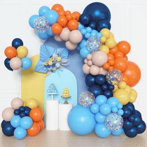 2 x Amandir 153pcs Blue Orange Balloon Garland Arch Kit, Different Sizes 18 12 10 5 inch Navy Blue Yellow Latex Pearlescent Confetti Balloons for Girl Boys Blue Birthday Party Decorations