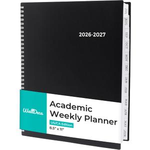 2 x WallDeca Academic Planner 2026-2027, Daily, Weekly & Monthly Planner, July 2026 - June 2027, Student Notes Pages, Twin-Wire Binding Day and Weekly Agenda for School & Work (8.5 x 11-Inches, Black)