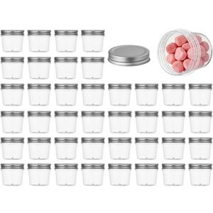 novelinks 4 oz Small Plastic Jars with Lids, 40 Pack Mini Plastic Mason Jars with Lids 4oz, Craft Storage Containers & Canning Jars & Small Spice Jars for Kitchen Organization (40 Pack, Silver)