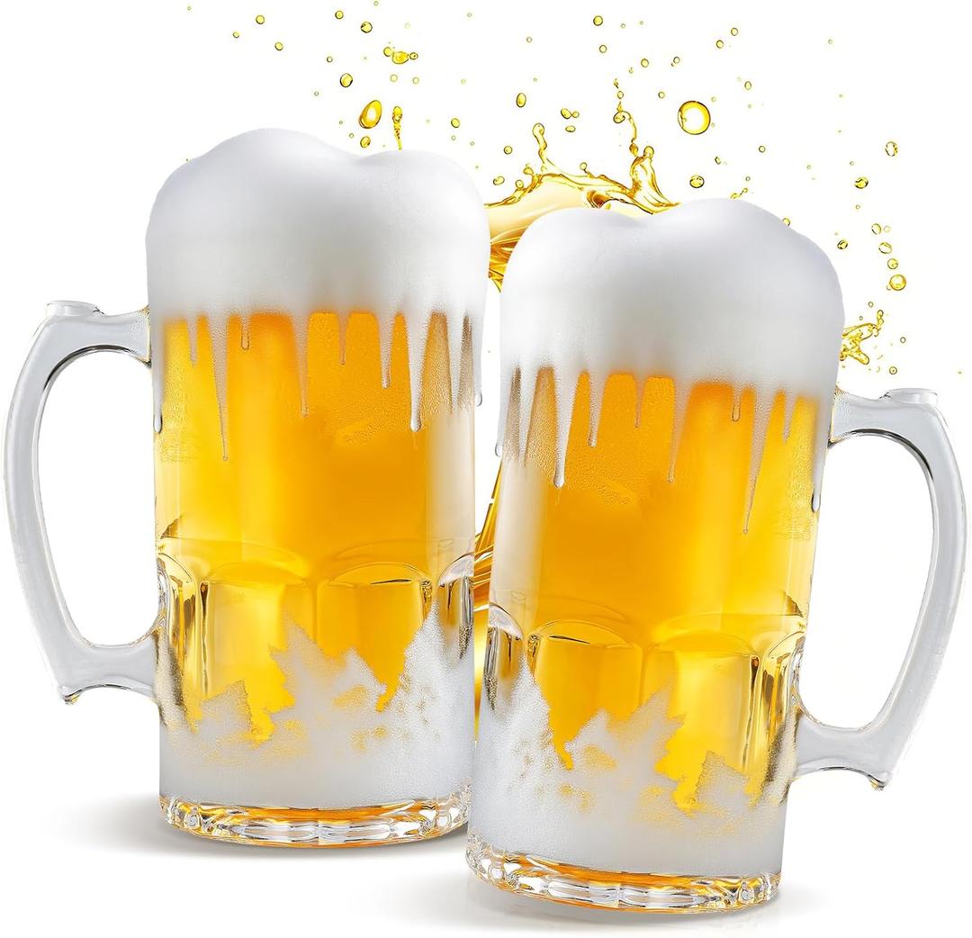ZHENGYAOYANG 34fl.oz/1L Large Heavy Glass Beer Mug Set of 2 with Handle