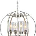 BOZO Brushed Nickel Chandeliers for Dining Room Light Fixtures Over Table,24" Globe Farmhouse Hanging Lighting Fixtures Industrial Pendant Light for Foyer Bedroom Kitchen Living, Large