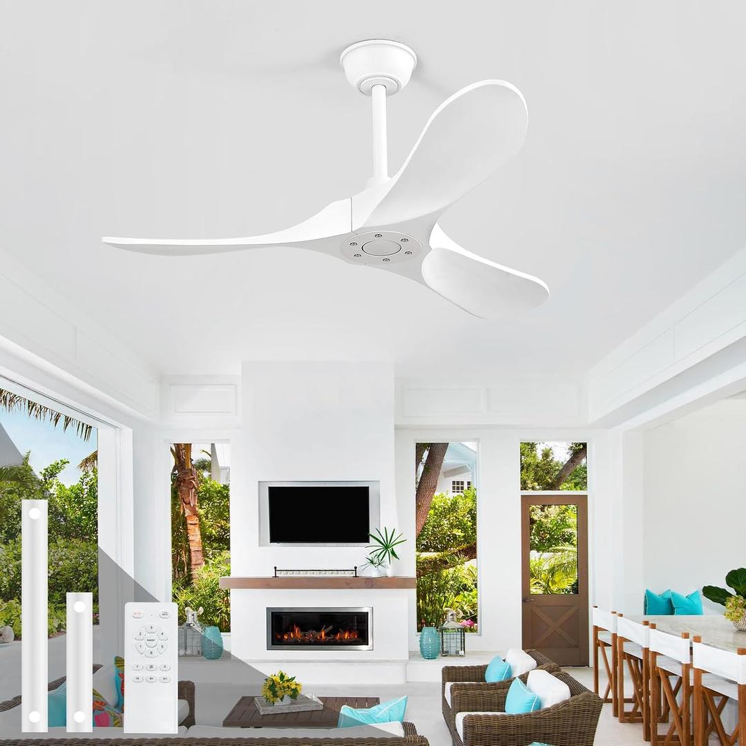 42 Inch Small Ceiling Fan without Light,Propeller Wood Blades,Quiet and Reversible,Timer and Speed Memory Function,Outdoor Ceiling Fan for Bedroom,Patios. (White, 42 inch)