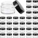 1oz Glass Jar with Lid, Hoa Kinh 30Pack Clear Round Containers Cosmetic Jars with Inner Liners and Black Lids Travel Jars for Storing Lip and Body Scrub, Lotion, Body Butter, Bath Salts, Liquid