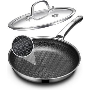 OATOFP Non Stick Frying Pans 12 inch, Hybrid Improved Version Frying Pans Nonstick with Lid,non stick Stainless Steel Skillets, Dishwasher and Oven-Safe Chef Pan, PFOA Free Cookware upgraded design