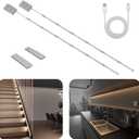 Hapfish Motion Sensor LED Light Strip Indoor, 2PCS Battery Powered Under Cabinet Lighting Wireless, 3 Color Temperatures, 6.6FT Rechargeable LED Counter Closet Strip Lights for Kitchen, Stair, Shelf